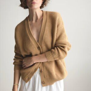 100% Organic Cotton Oversized Boyfriend Cardigan Small Camel